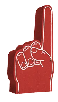 Foam finger pointing upwards towards previous statement